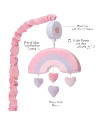 Rainbow Hearts Pink/Purple Musical Baby Crib Mobile Soother Toy
