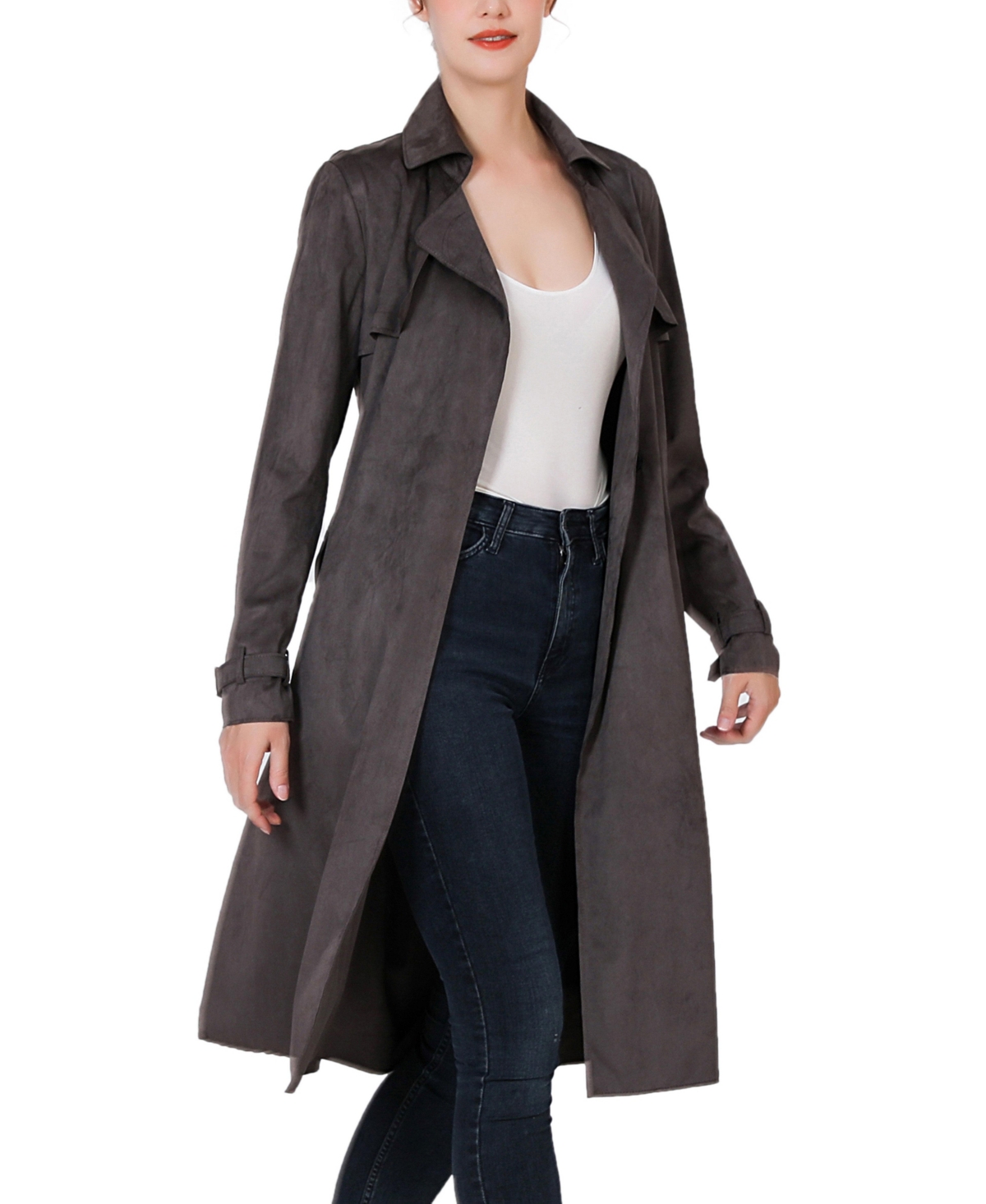 kimi + kai Women's Long Faux Suede Trench Coat