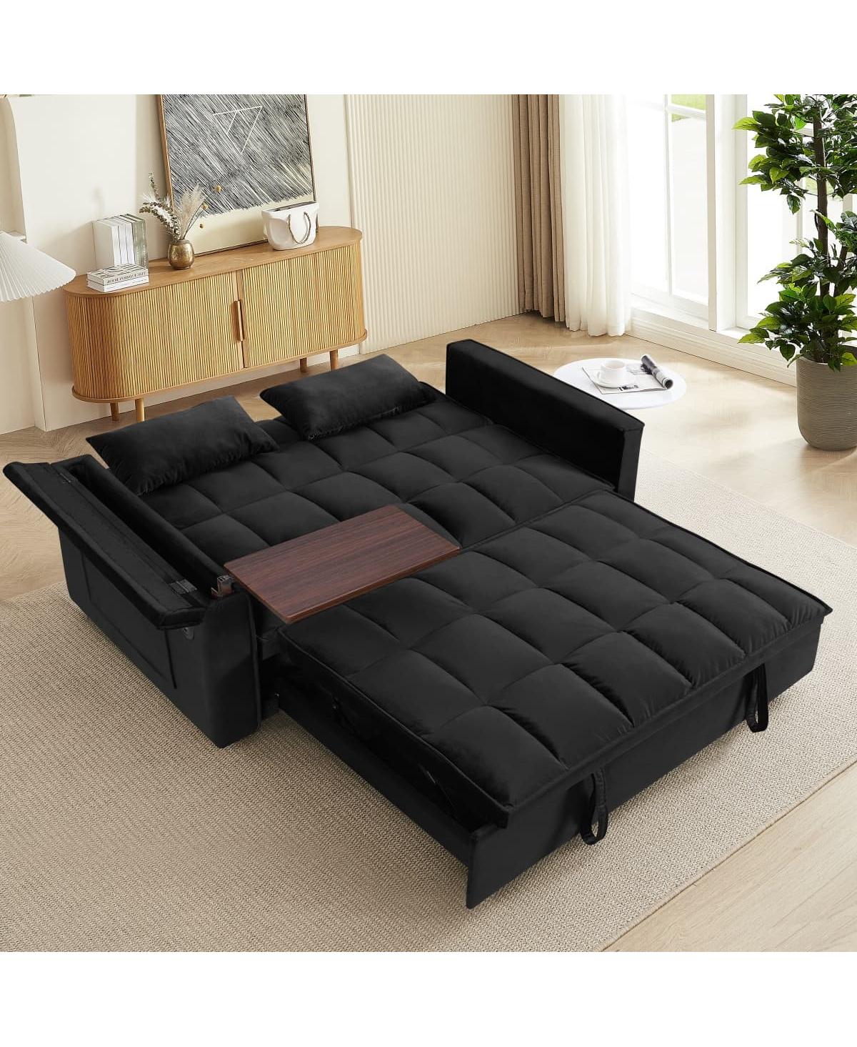 Maison Boucle 55.5" Velvet Pull-Out Sofa Bed with Usb & Hidden Side Table, Adjustable Double Sleeper Chair for Small Spaces & Home Office-Maison Boucl