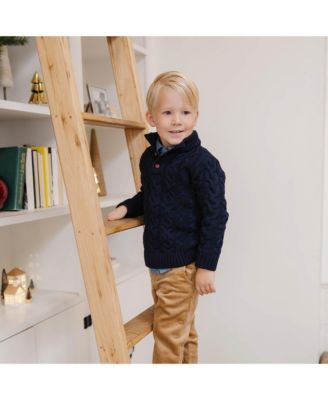Boys Organic Mock Neck Cable Sweater with Buttons