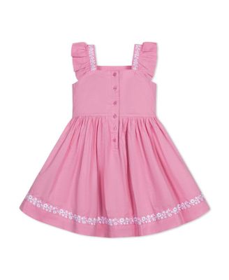 Big Girls Pleated Flutter Sleeve Apron Dress with Embroidery