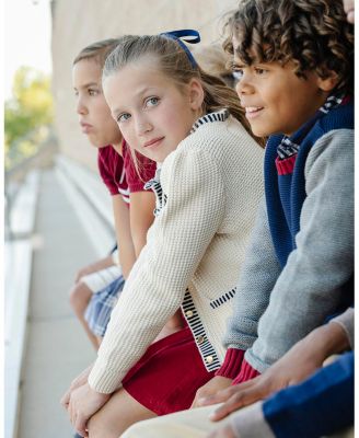 Little and Big Girls' Organic Puff Sleeve Textured Cardigan Sweater