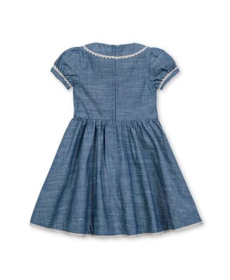 Toddler Girls Organic Puff Sleeve Pintuck Chambray Dress