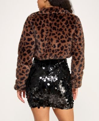 Juniors' Collared Animal Print Cropped Jacket