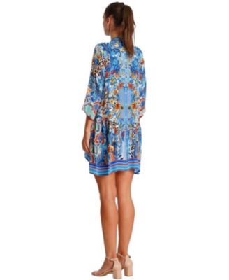 Women's Short Asymmetrical Dress with V-Neck and Mid-Length Sleeves