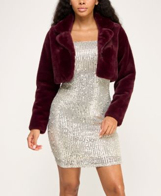 Juniors' Cropped Faux Fur Jacket