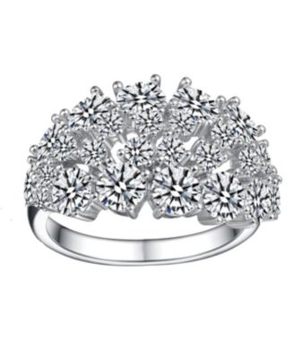 Sterling Silver White Gold Plated with Dazzling Prong-Set Cubic Zirconia Cocktail Ring