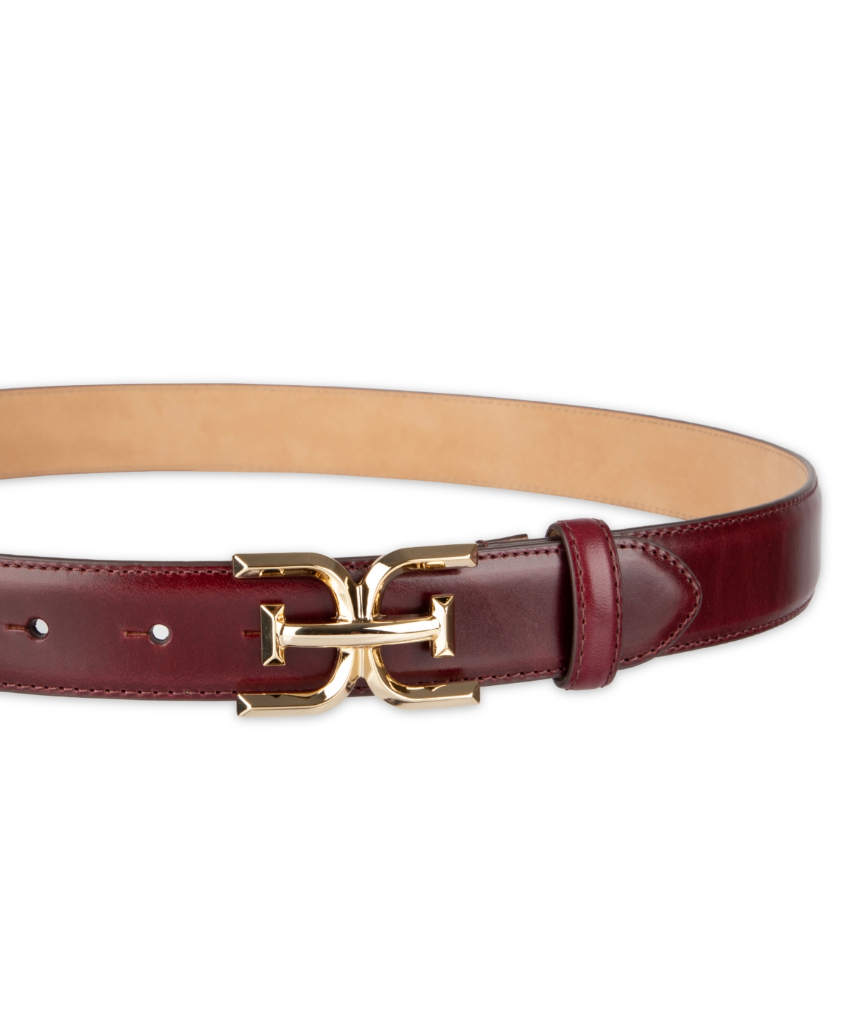 Sam Edelman Double-e Plaque High Shine Patent Leather Belt In Brown