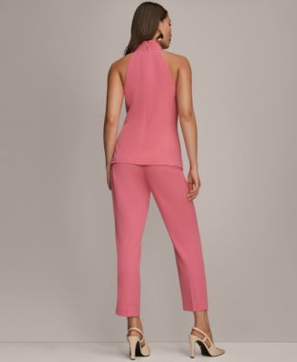 Donna Karan Womens Sleeveless Vest Jacket Straight Leg Ankle Length Pants In Pink