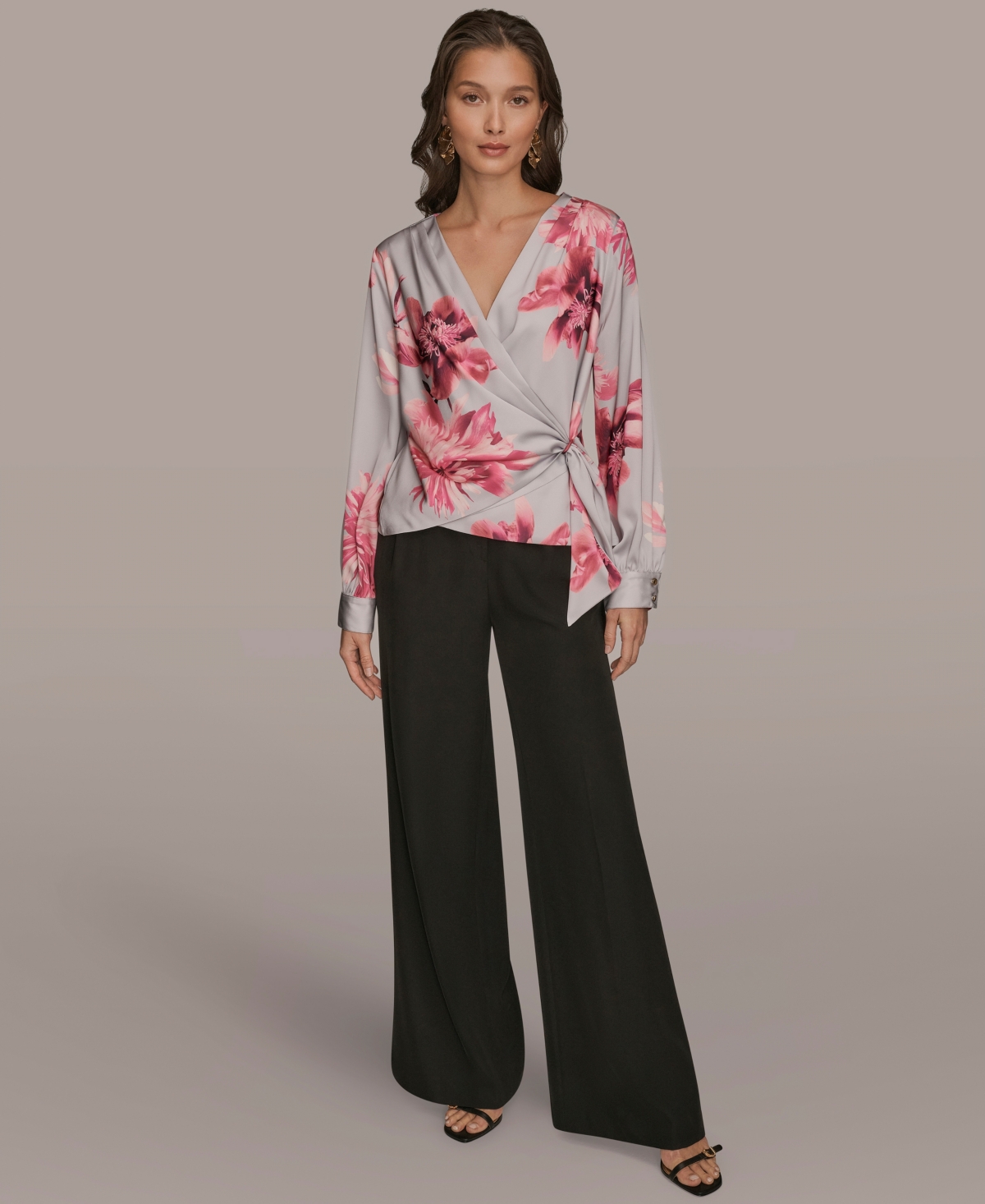 Donna Karan New York Women's Floral Print Long-Sleeve Top