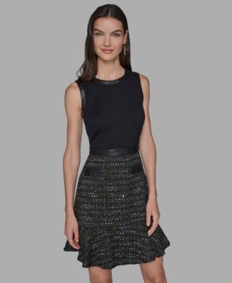 KARL LAGERFELD PARIS - Women's Metallic Tweed A-Line Dress