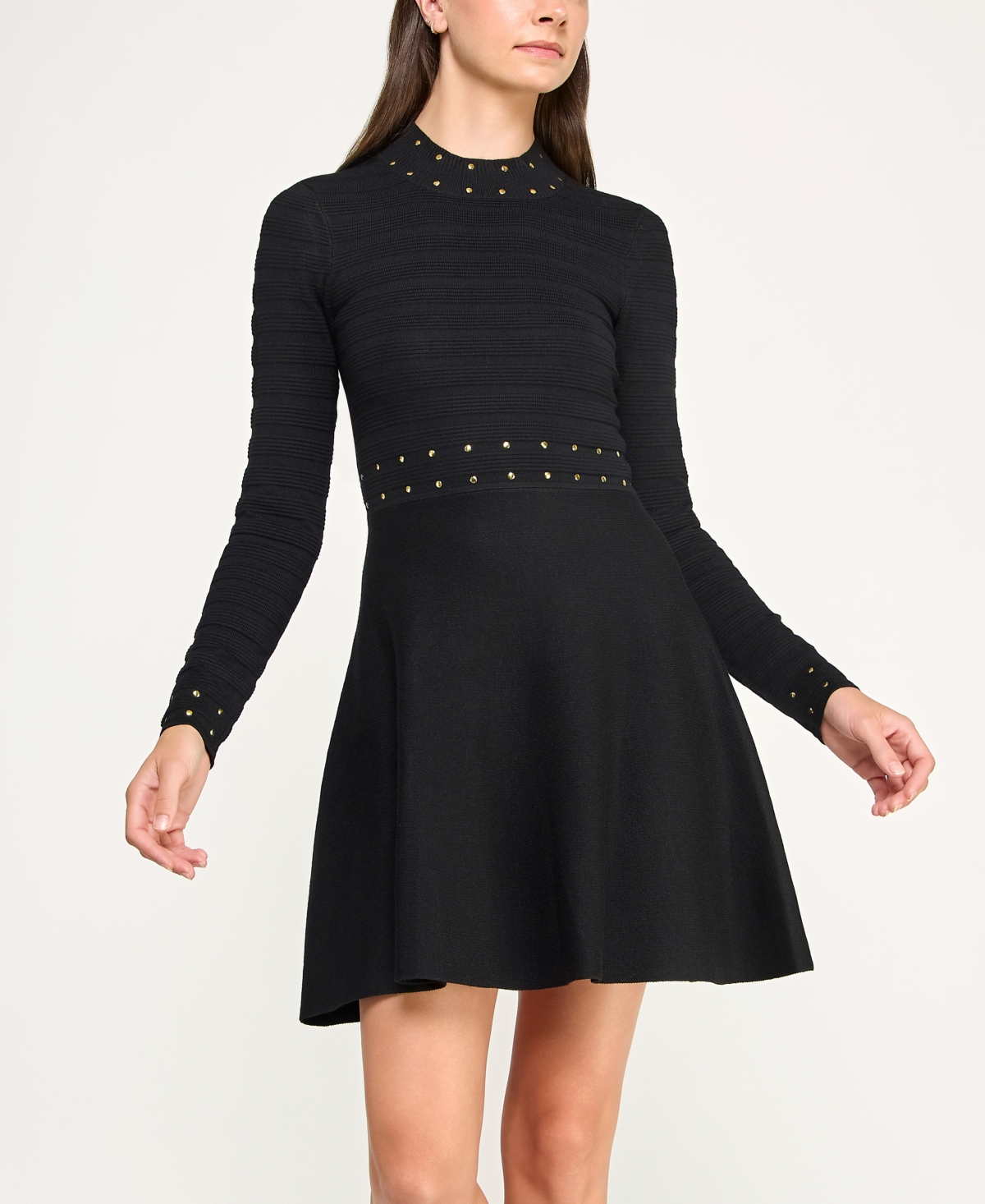 Bcx Juniors' Mock Neck Fit And Flare Sweater Dress In Black