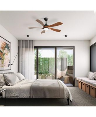 52 Inch 5 Blade ABS LED Ceiling Fan with Downrod and 6 Speed Adjustable Remote Control