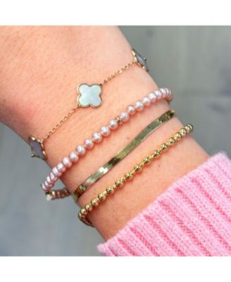 Pink Pearl Round Bead Bracelet 14K Gold