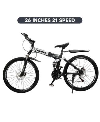 26-Inch Folding Mountain Bike with Shimano 21-Speed, Dual Disc Brakes & Full Suspension for Commuting