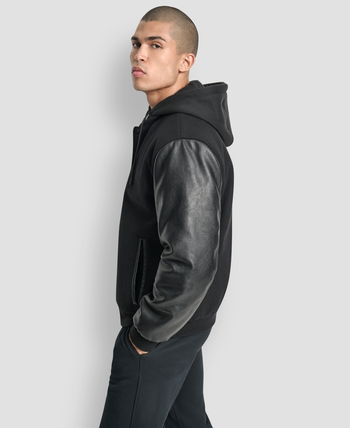 Dkny Men's Colorblocked Removable Hood Varsity Jacket