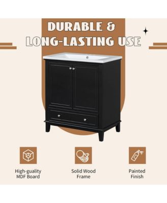 30" Bathroom Vanity, Base Only, Multi-Functional Cabinet with Doors and Drawer, Solid Frame and MDF Board