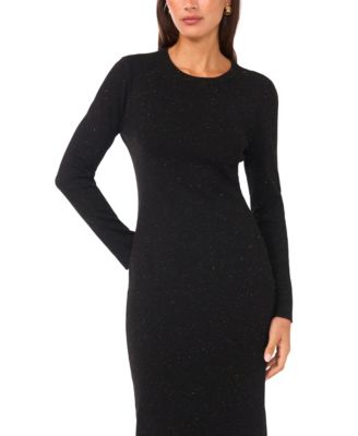 Women's Metallic Ribbed Long Sleeve Midi Dress
