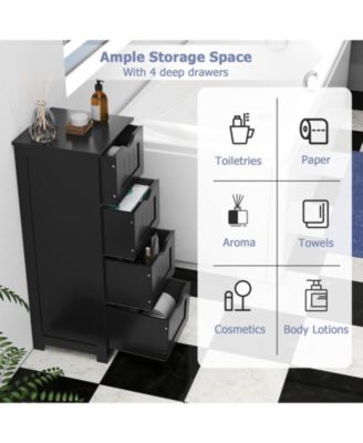 32.5”H MDF 4 Drawers Freestanding Narrow Side Storage Organizer Bathroom Floor Cabinet