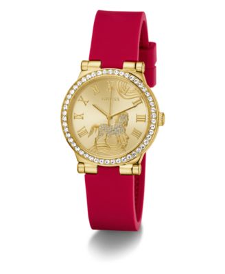 Women's Gold-Tone Red Silicone Analog Watch, 32mm