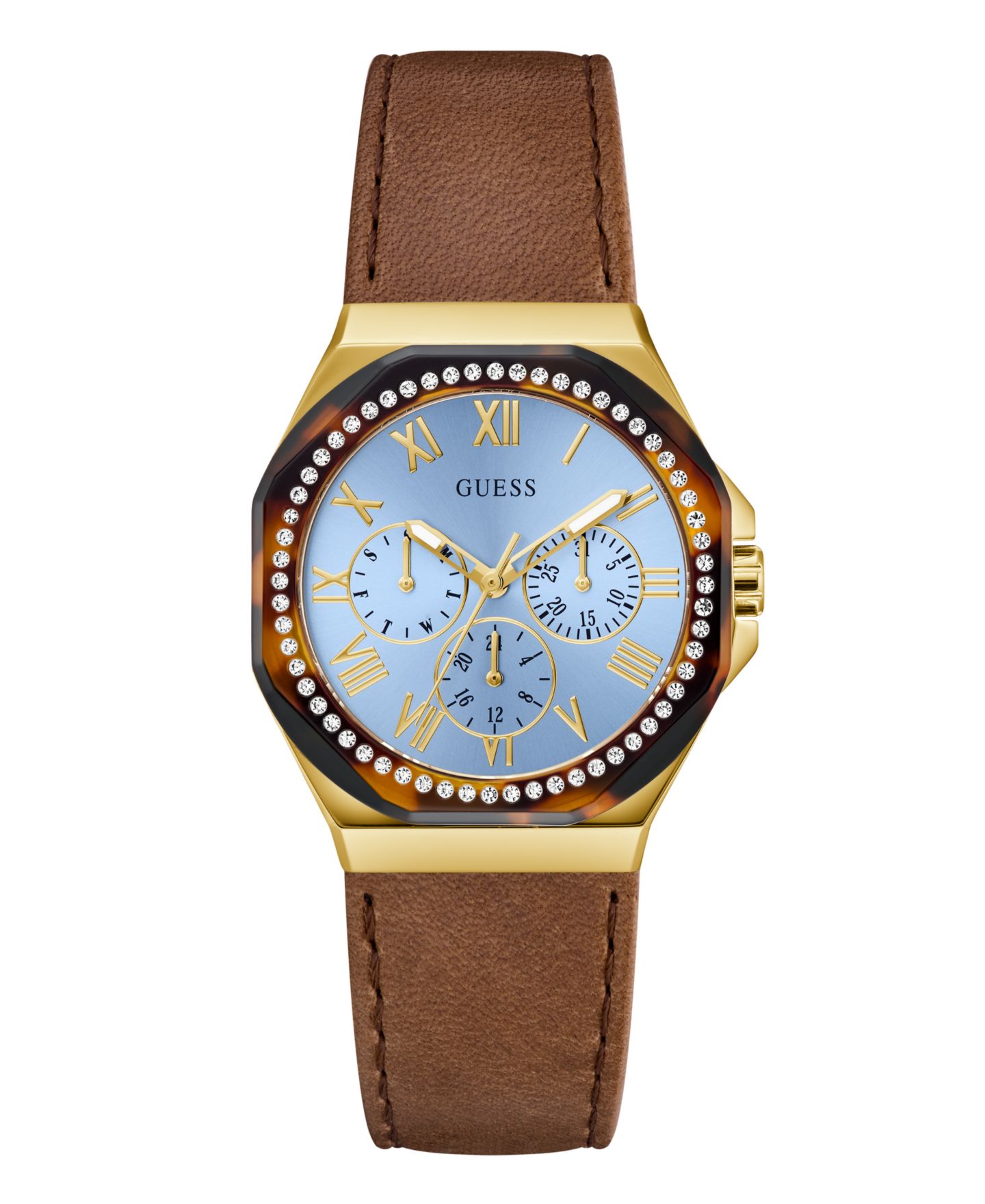 Женские часы GUESS Gold-Tone Brown Leather Multi-Function Watch, 36mm — фото 1