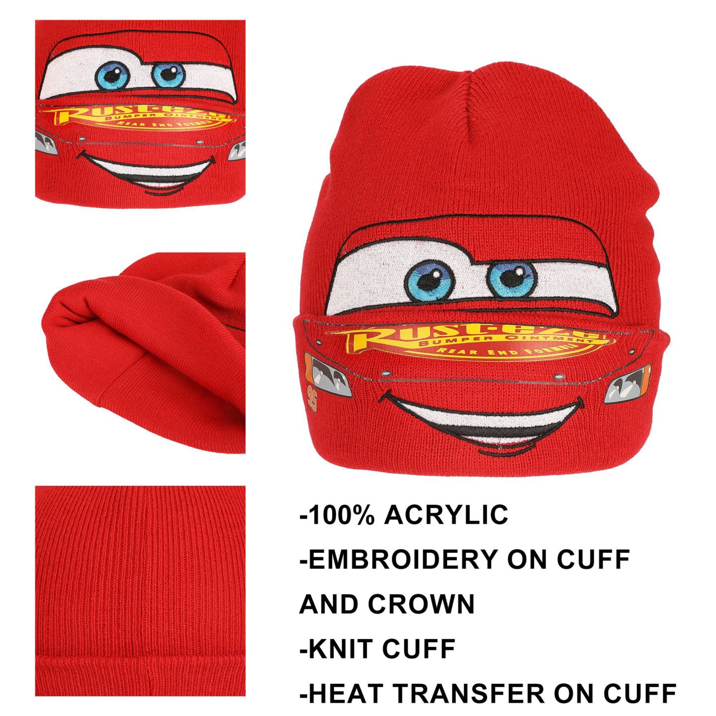 Мужская шапка Cars Lightning Mcqueen Face Cuff Beanie — фото 2