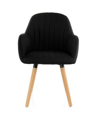 2 Piece Fabric Tufted Chair in Black with Wooden Legs