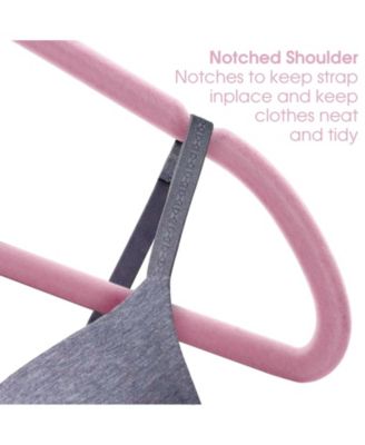 Home 50 Piece Flocked Velvet Clothes Hangers with Stainless Steel Swivel Hooks in Pink
