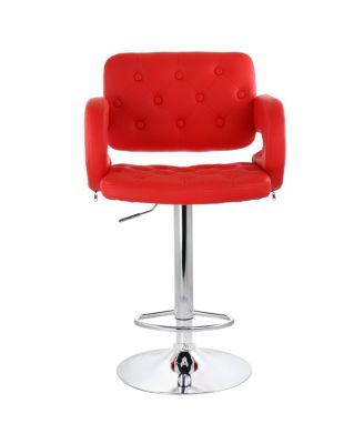 Faux Leather Tufted Bar Stool in Red with Chrome Base and Adjustable Height