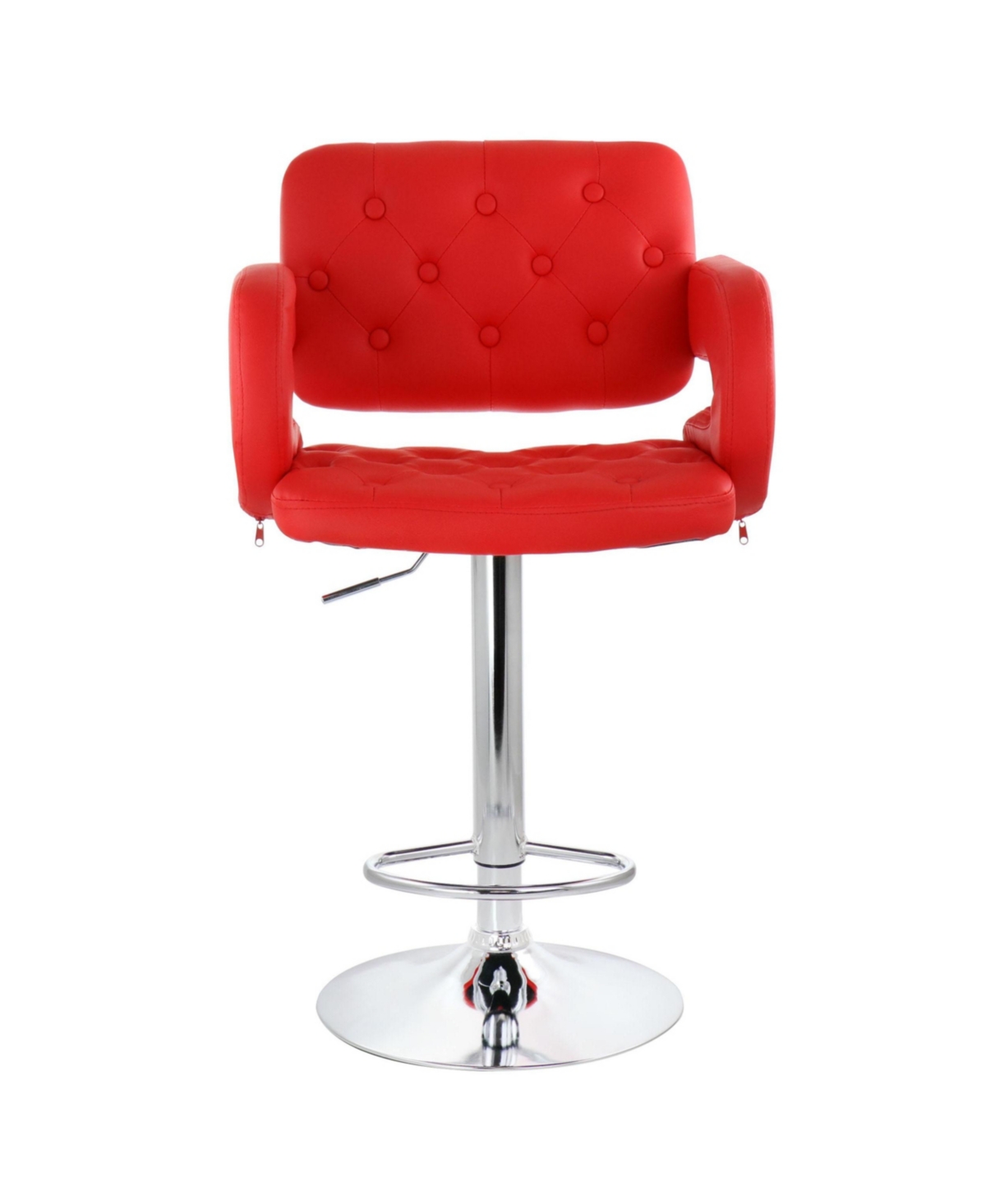 Elama Faux Leather Tufted Bar Stool in Red with Chrome Base and Adjustable Height