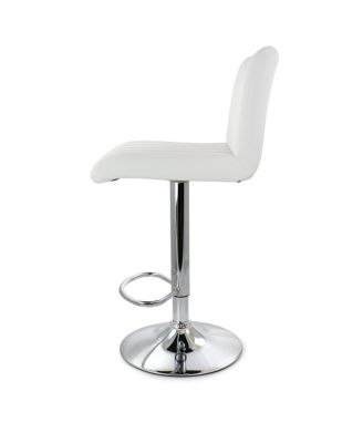 2 Piece Tufted Faux Leather Adjustable Bar Stool in White with Chromed Base