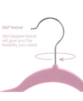 Home 50 Piece Flocked Velvet Clothes Hangers with Stainless Steel Swivel Hooks in Pink