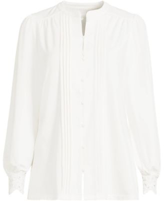 Plus Size Lightweight Jersey Long Sleeve Button Front Pintuck Top