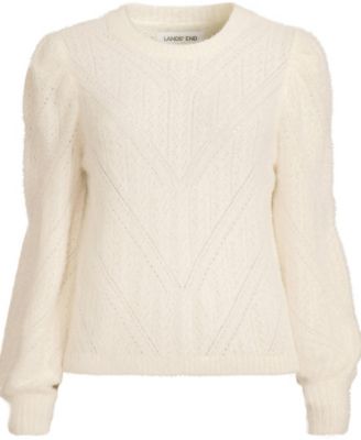 Plus Size Eyelash Fuzzy Pointelle Puff Sleeve Sweater