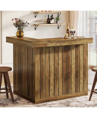 L-Shaped Kitchen Island, Home Bar Unit for Home, 4-Tier Corner Liquor with Storage Shelves and Wine Glasses Holder