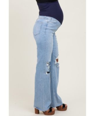 Maternity Light Blue 90'S Vintage Super High Rise Flare Maternity Jeans