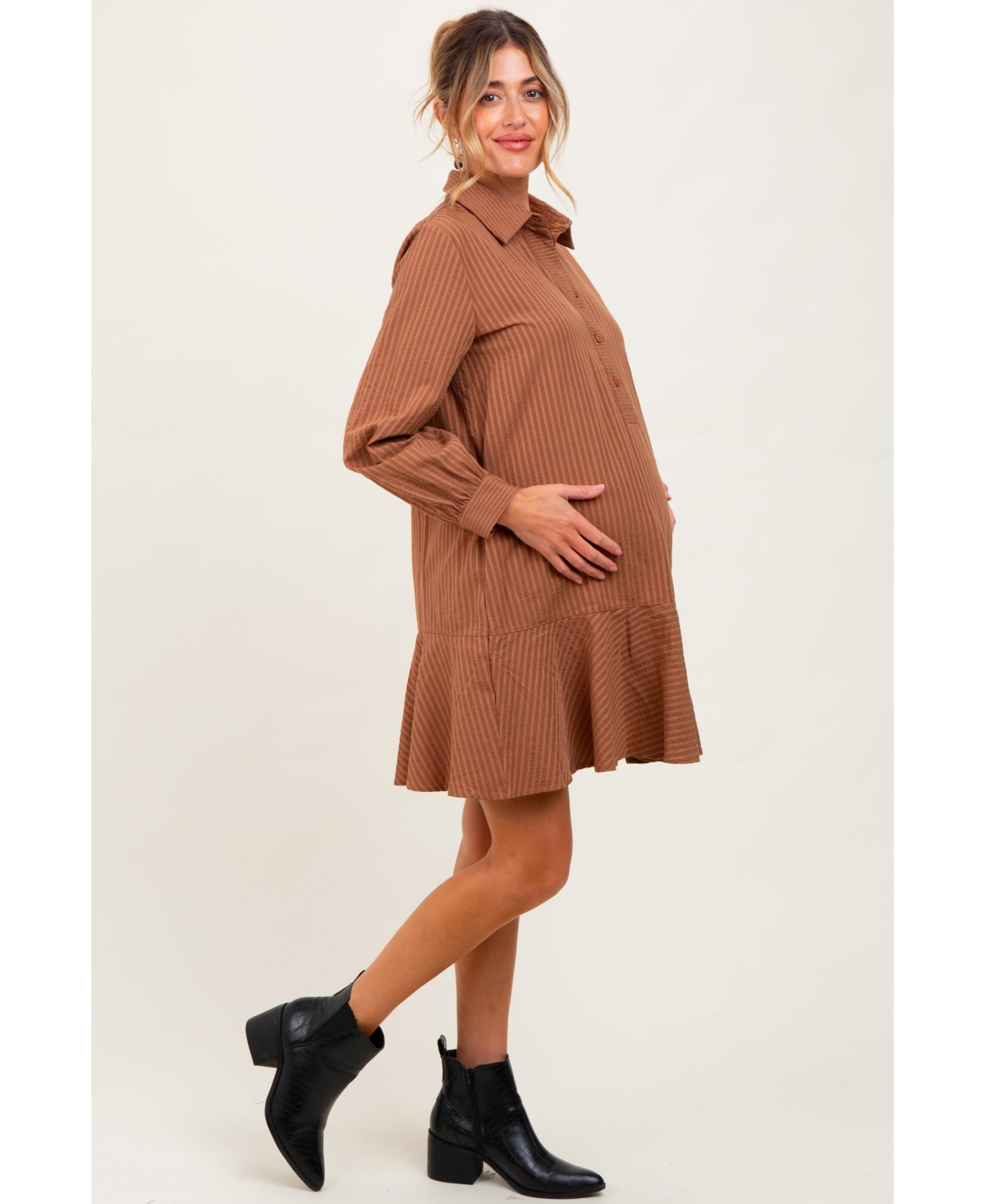 Pinkblush Maternity Navy Striped Long Sleeve Drop Waist Polo Dress