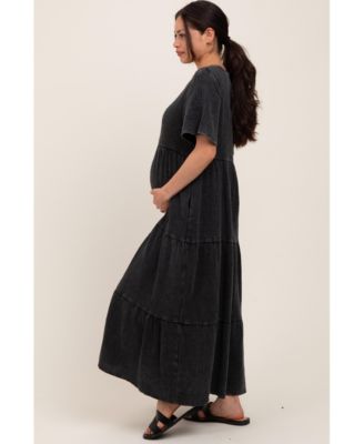 Maternity Black Button Front Tiered Maxi Dress