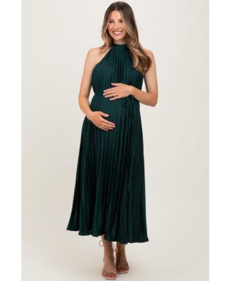 Maternity Forest Green Pleated Halter Dress