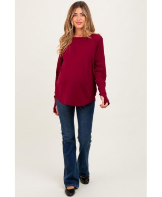 Maternity Burgundy Exposed Seam Long Sleeve Top