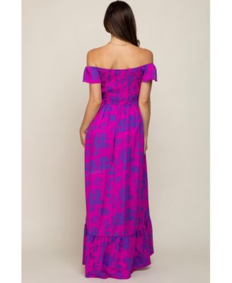 Maternity Red Floral Smocked Cinched Top Maxi Dress