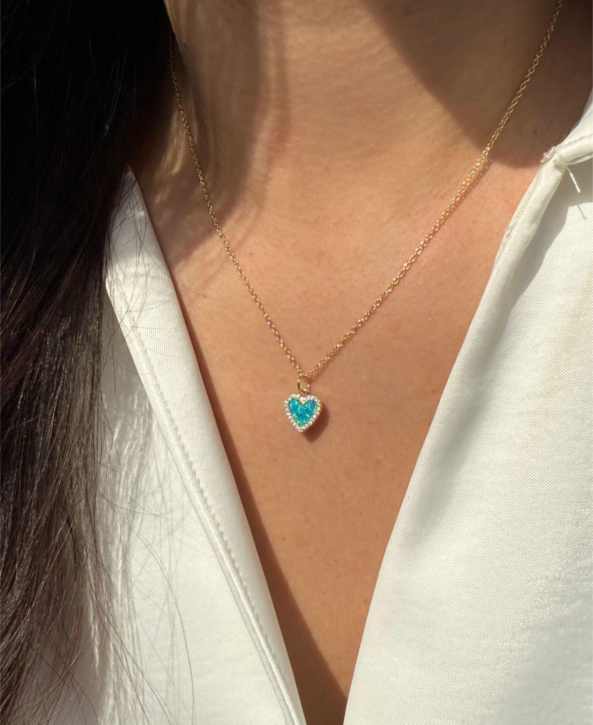 Kamaria Mini Heart Necklace With Lab-grown Opal In 14k Gold Plated Sterling Silver In Blue