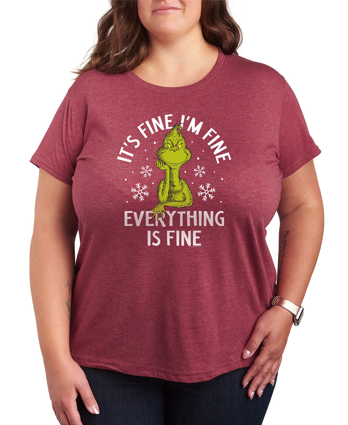 Grinch Christmas Everything is Fine Women's Short Sleeve Graphic T-shirts