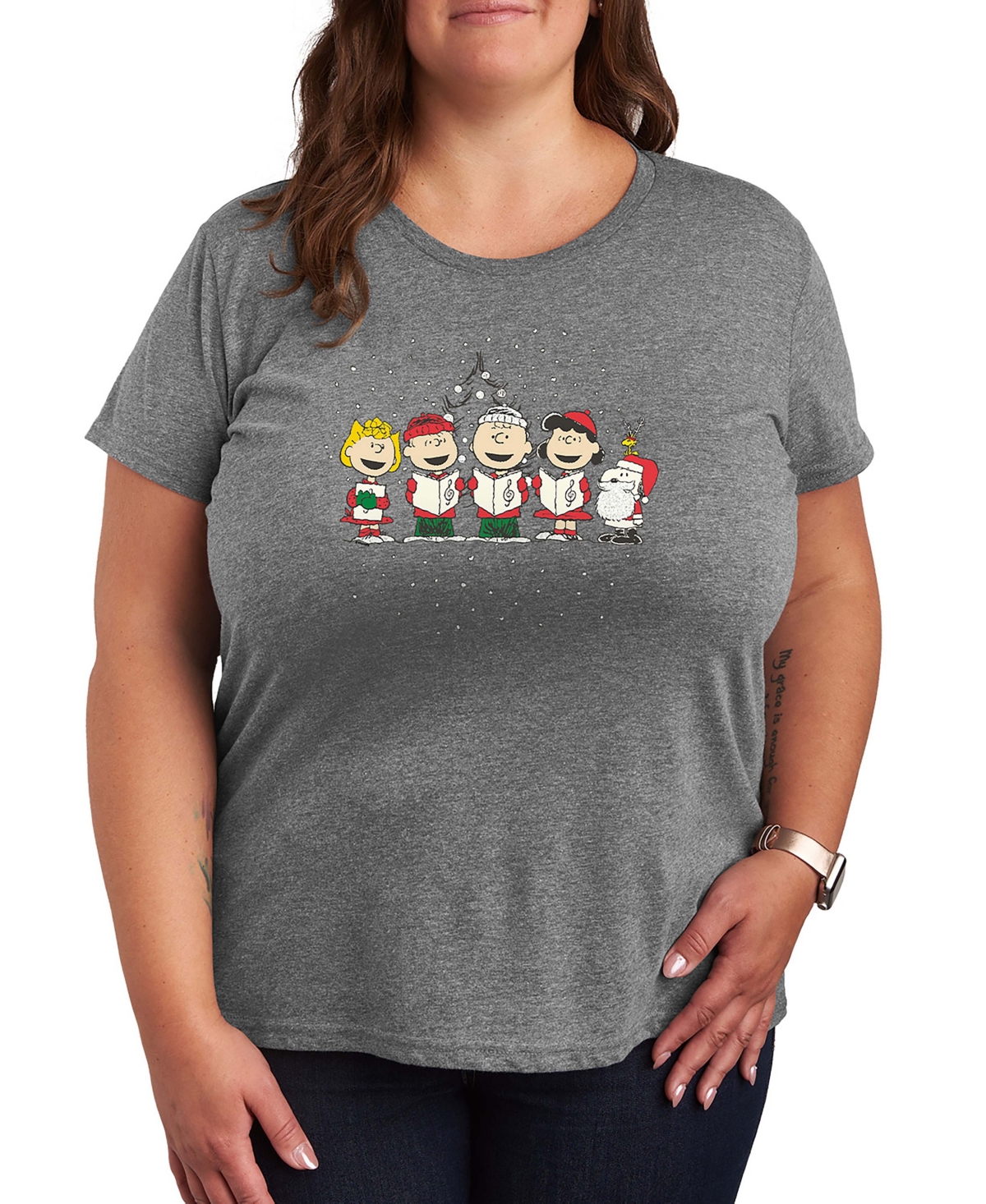 Peanuts Gang Christmas Caroling Women's Short Sleeve Graphic T-shirts