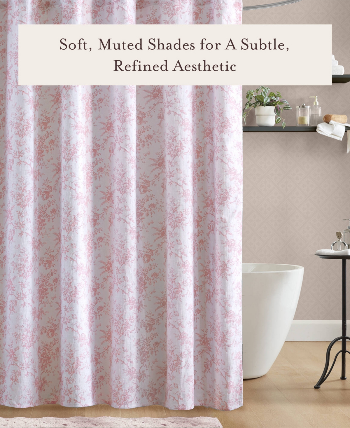 Laura Ashley Walled Garden Tonal Floral Shower Curtain, 72" X 84" In Pink