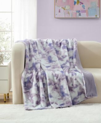 Printed Faux Rabbit Fur Blanket, 70" x 50"