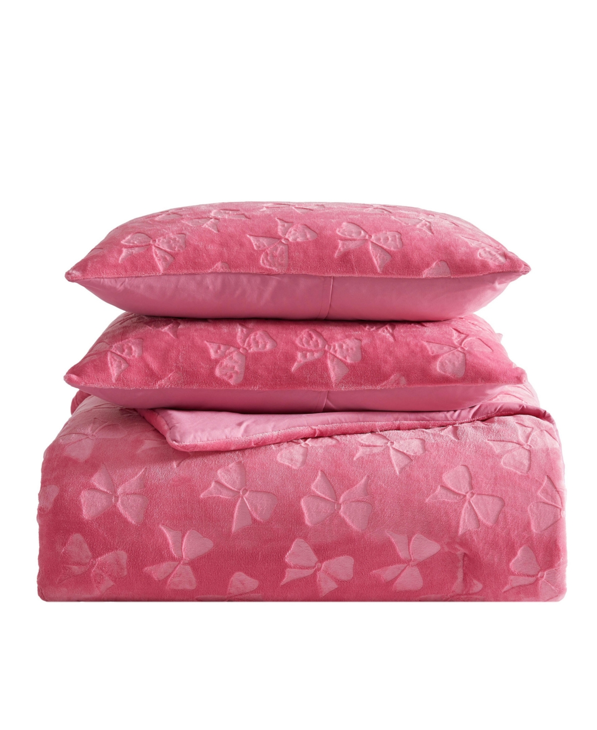 Betsey Johnson Flirty Bows Embossed Plush Comforter Set, Twin In Pink