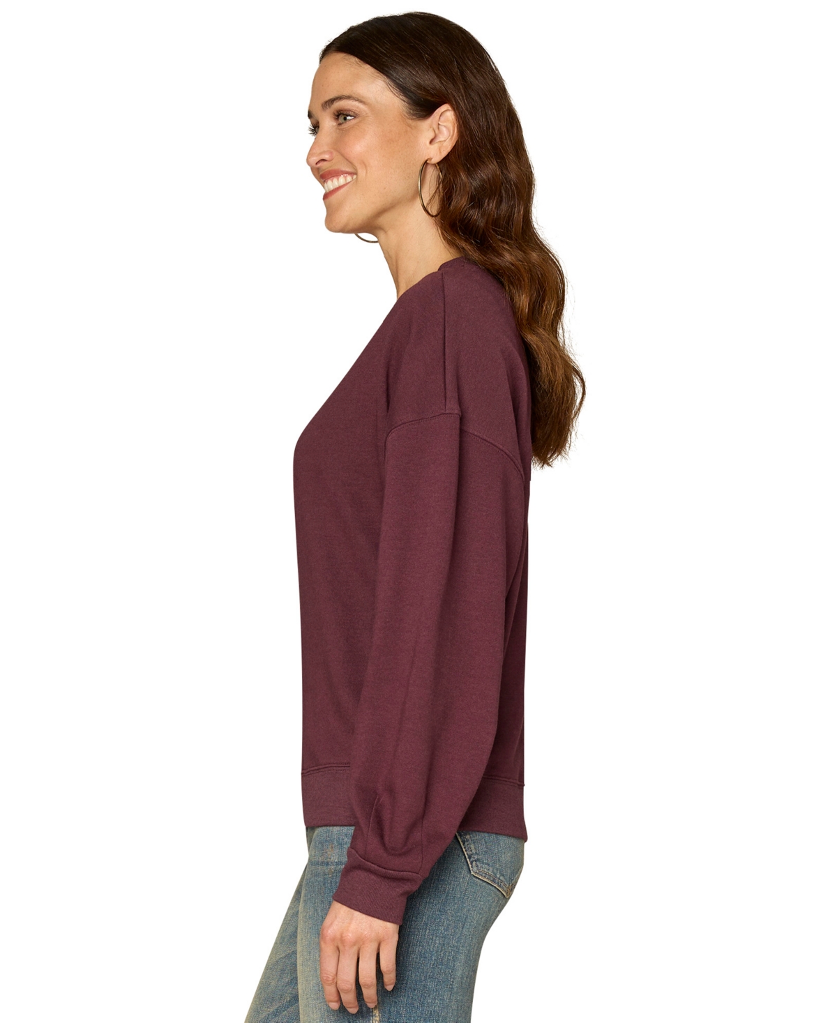Democracy Petite Beaded Crewneck Sweatshirt In Burgundy
