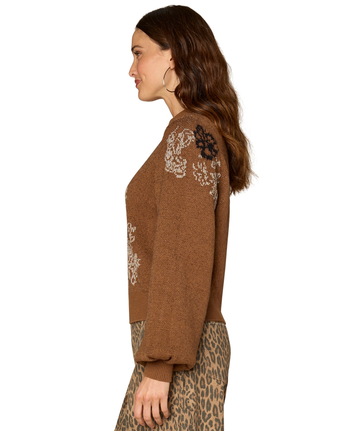 Democracy Petite Mock Neck Floral Sweater