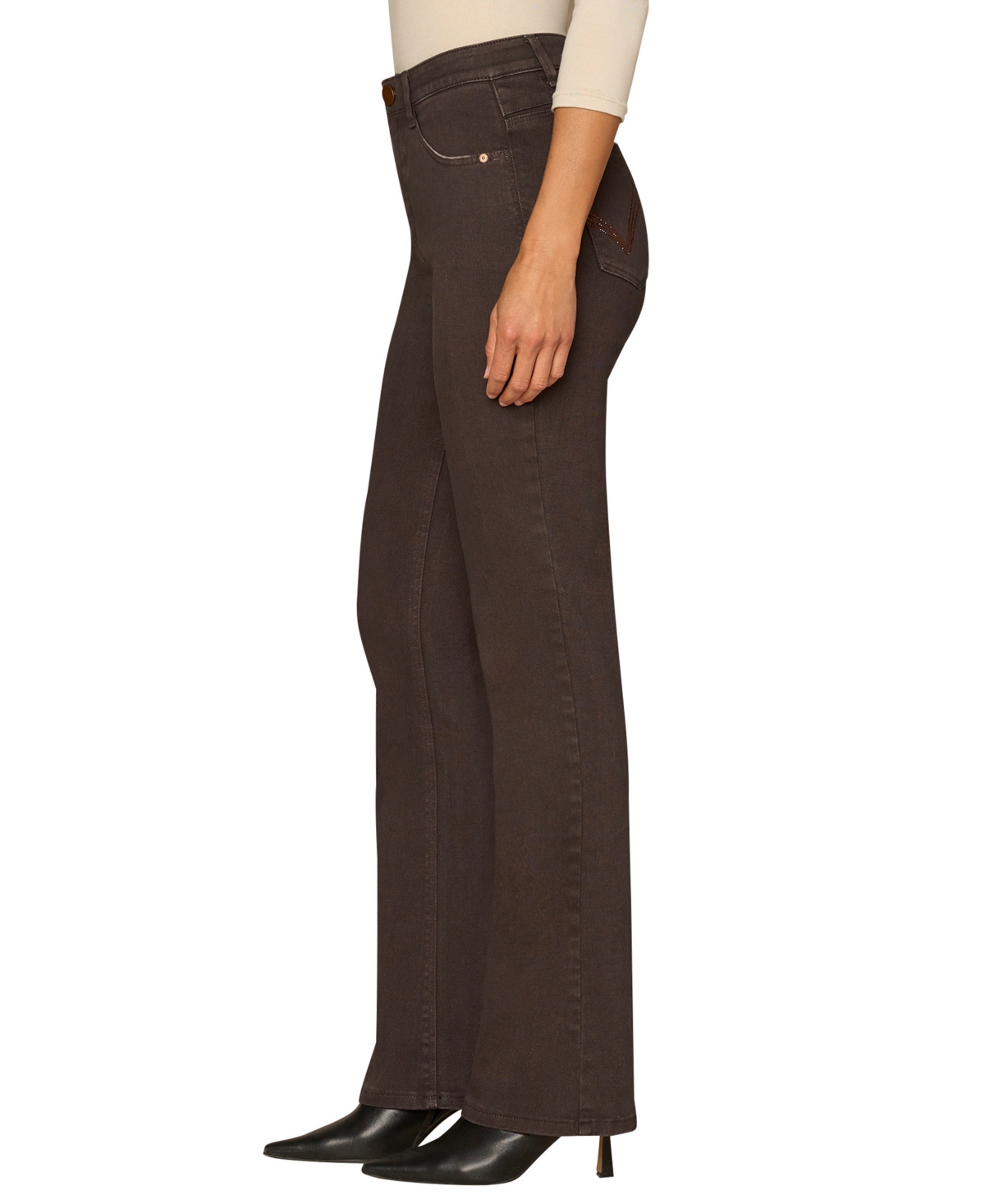 Democracy Petite Ab Solution High-rise Round Up Jeans In Brown